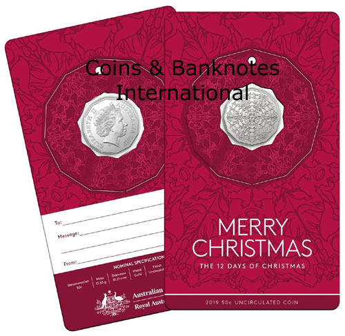 2019 Australia 50 Cents (Merry Christmas-Red) in card